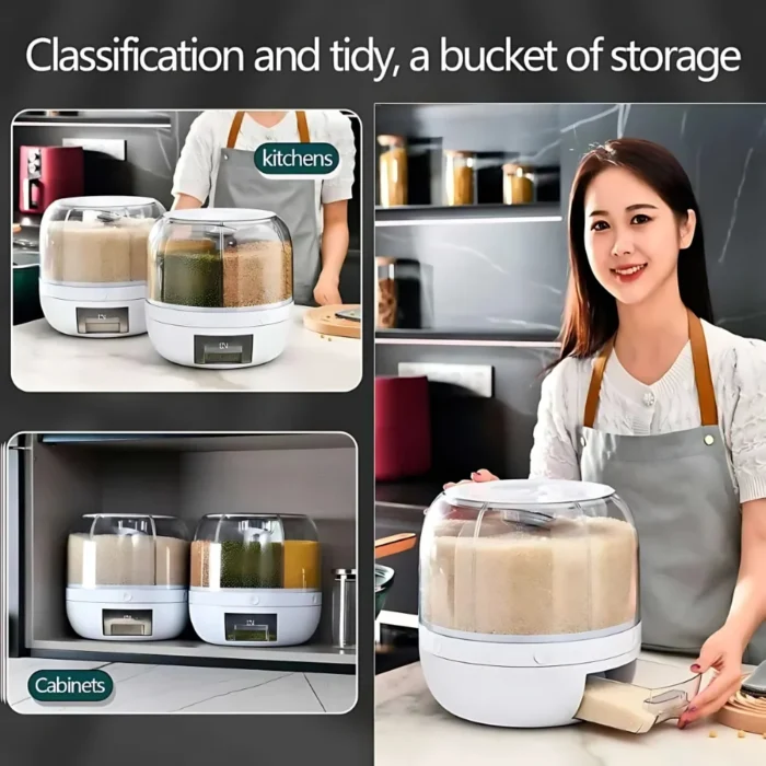 15kg cereal dispenser, rotating cereal container, airtight food container, dry food storage, cereal storage, kitchen organization Dubai, cereal dispenser Dubai