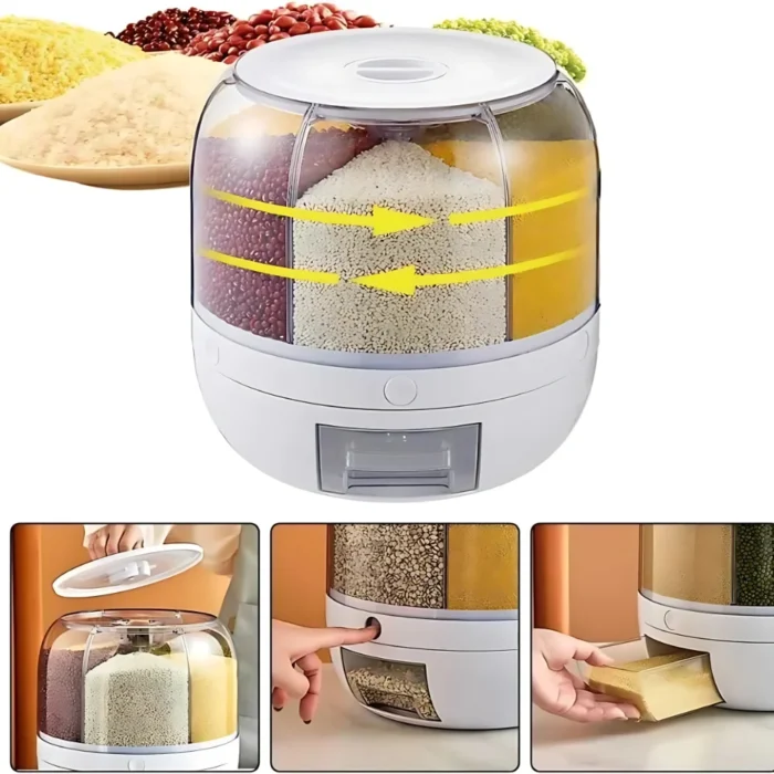 15kg cereal dispenser, rotating cereal container, airtight food container, dry food storage, cereal storage, kitchen organization Dubai, cereal dispenser Dubai