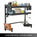 double layer dish rack, over sink dish rack UAE, dish drying rack Dubai, kitchen dish rack 85cm, kitchen organizer rack UAE, over sink dish drainer, thick frame dish rack, carbon steel kitchen rack, black over sink dish rack, kitchen sink top dish rack, dish rack with compartments, multifunctional dish drying rack, rackstore.ae kitchen rack, kitchen storage organizer UAE