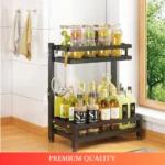 2 layer countertop spice rack, kitchen spice rack organizer, black spice rack shelf, countertop kitchen rack, metal spice rack, condiment shelf, spice organizer UAE, rackstore.ae