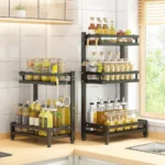 2 layer countertop spice rack, kitchen spice rack organizer, black spice rack shelf, countertop kitchen rack, metal spice rack, condiment shelf, spice organizer UAE, rackstore.ae