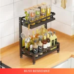 2 layer countertop spice rack, kitchen spice rack organizer, black spice rack shelf, countertop kitchen rack, metal spice rack, condiment shelf, spice organizer UAE, rackstore.ae