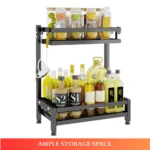 2 layer countertop spice rack, kitchen spice rack organizer, black spice rack shelf, countertop kitchen rack, metal spice rack, condiment shelf, spice organizer UAE, rackstore.ae