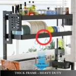 double layer dish rack, over sink dish rack UAE, dish drying rack Dubai, kitchen dish rack 85cm, kitchen organizer rack UAE, over sink dish drainer, thick frame dish rack, carbon steel kitchen rack, black over sink dish rack, kitchen sink top dish rack, dish rack with compartments, multifunctional dish drying rack, rackstore.ae kitchen rack, kitchen storage organizer UAE