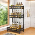 3 layer countertop spice rack, black spice rack organizer, kitchen spice storage, countertop spice shelf, metal spice rack, kitchen organizer rack, spice shelf for kitchen, rackstore.ae