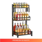 3 layer countertop spice rack, black spice rack organizer, kitchen spice storage, countertop spice shelf, metal spice rack, kitchen organizer rack, spice shelf for kitchen, rackstore.ae