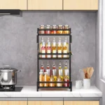 3 layer countertop spice rack, black spice rack organizer, kitchen spice storage, countertop spice shelf, metal spice rack, kitchen organizer rack, spice shelf for kitchen, rackstore.ae