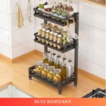 3 layer countertop spice rack, black spice rack organizer, kitchen spice storage, countertop spice shelf, metal spice rack, kitchen organizer rack, spice shelf for kitchen, rackstore.ae