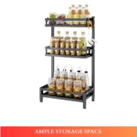 3 layer countertop spice rack, black spice rack organizer, kitchen spice storage, countertop spice shelf, metal spice rack, kitchen organizer rack, spice shelf for kitchen, rackstore.ae