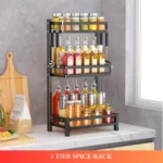 3 layer countertop spice rack, black spice rack organizer, kitchen spice storage, countertop spice shelf, metal spice rack, kitchen organizer rack, spice shelf for kitchen, rackstore.ae