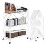white foldable kitchen storage rack, 3 tier metal shelf with wheels, carbon steel storage rack, white rolling shelf, multipurpose organizer rack, foldable metal shelf for kitchen, 3 tier utility rack, home storage trolley, foldable storage unit with wheels