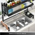 double layer dish rack, over sink dish rack UAE, dish drying rack Dubai, kitchen dish rack 85cm, kitchen organizer rack UAE, over sink dish drainer, thick frame dish rack, carbon steel kitchen rack, black over sink dish rack, kitchen sink top dish rack, dish rack with compartments, multifunctional dish drying rack, rackstore.ae kitchen rack, kitchen storage organizer UAE