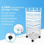 4 layer kitchen rack, white storage trolley, multipurpose cart with wheels, revolving kitchen trolley, 4 tier storage rack, white kitchen organizer, metal mesh trolley cart, vegetable rack with wheels, fruit and vegetable trolley, foldable kitchen storage rack, storage rack for kitchen in Dubai, kitchen rack on wheels UAE, multipurpose trolley Dubai