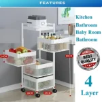 4 layer kitchen rack, white storage trolley, multipurpose cart with wheels, revolving kitchen trolley, 4 tier storage rack, white kitchen organizer, metal mesh trolley cart, vegetable rack with wheels, fruit and vegetable trolley, foldable kitchen storage rack, storage rack for kitchen in Dubai, kitchen rack on wheels UAE, multipurpose trolley Dubai