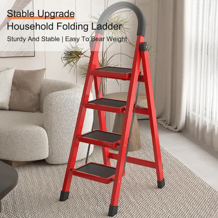 4 step ladder in UAE , 4 step ladder in UAE, foldable step ladder Dubai, non-slip step ladder UAE, household ladder with handle, steel ladder for home use, multipurpose step ladder, durable black step ladder, indoor safety ladder, DIY ladder UAE, rackstore.ae ladder