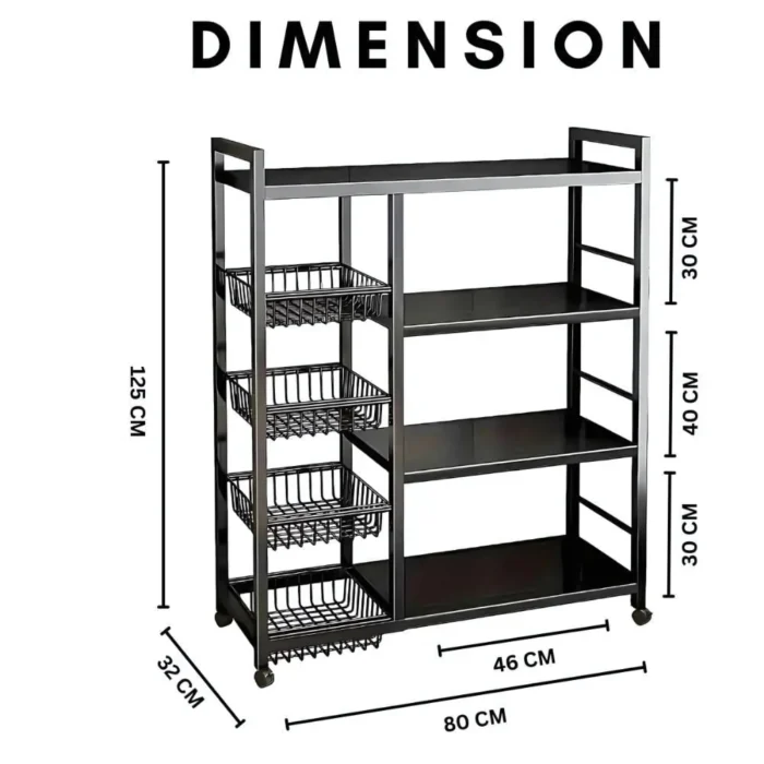 kitchen shelf rack, 4 tier metal shelf, kitchen storage rack, carbon steel kitchen stand, microwave shelf rack, oven rack with wheels, kitchen organizer rack, mobile kitchen rack, pantry shelving unit