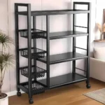 kitchen shelf rack, 4 tier metal shelf, kitchen storage rack, carbon steel kitchen stand, microwave shelf rack, oven rack with wheels, kitchen organizer rack, mobile kitchen rack, pantry shelving unit