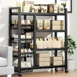kitchen shelf rack, 4 tier metal shelf, kitchen storage rack, carbon steel kitchen stand, microwave shelf rack, oven rack with wheels, kitchen organizer rack, mobile kitchen rack, pantry shelving unit