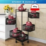 5 LAYER STORAGE RACK – REVOLVING MULTI PURPOSE TROLLEY WITH WHEELS IN BLACK