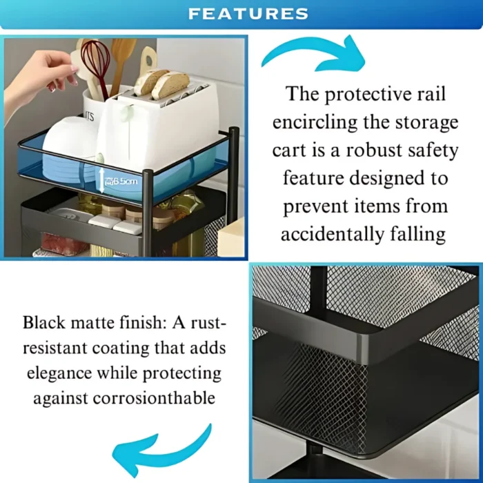 5 LAYER STORAGE RACK – REVOLVING MULTI PURPOSE TROLLEY WITH WHEELS IN BLACK