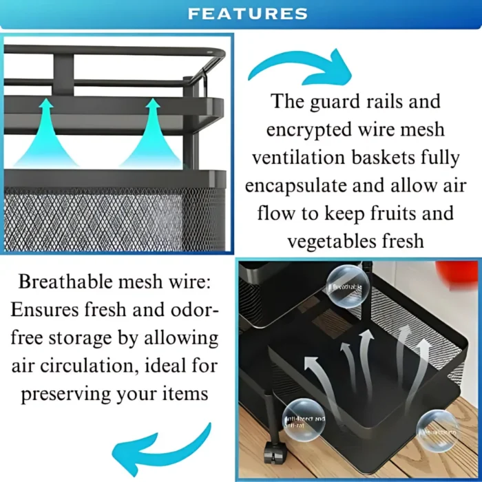 5 LAYER STORAGE RACK – REVOLVING MULTI PURPOSE TROLLEY WITH WHEELS IN BLACK