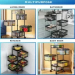 5 LAYER STORAGE RACK – REVOLVING MULTI PURPOSE TROLLEY WITH WHEELS IN BLACK