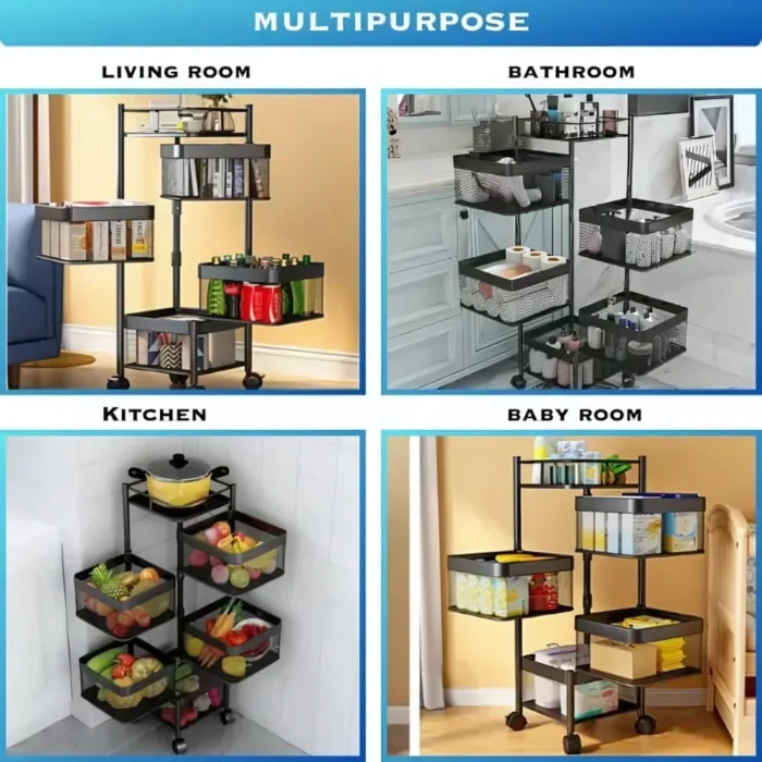 5 LAYER STORAGE RACK – REVOLVING MULTI PURPOSE TROLLEY WITH WHEELS IN BLACK