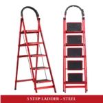 5 step ladder, foldable step ladder, ladder with handle, household ladder, safety step ladder, best ladder for home in Sri Lanka, compact ladder Colombo, folding ladder for indoor use, secure ladder with non-slip feet, ladder for cleaning and repairs