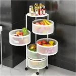 5 Layer Oval Revolving Storage Rack, white metal trolley, storage cart with wheels, 5 tier kitchen rack, multipurpose storage rack, bathroom storage rack, metal utility trolley