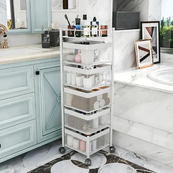 5-layer-white-multi-purpose-rotating-storage-cart