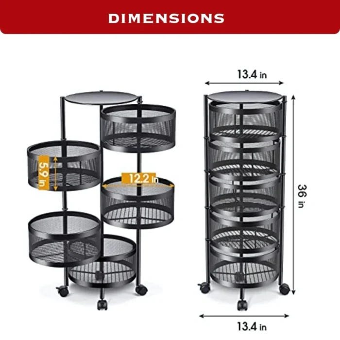 5 layer storage rack, 5 tier kitchen cart, black multi purpose trolley, revolving basket rack, rotating kitchen cart, oval storage trolley, storage rack in Sri Lanka, kitchen organizer in Sri Lanka, vegetable rack in Sri Lanka, fruit trolley in Sri Lanka