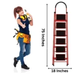 foldable steel ladder, heavy-duty ladder, 6-step foldable ladder, step ladder for kitchen, step ladder for home, space-saving ladder, durable steel ladder, non-slip step ladder, portable ladder, steel folding ladder, ladder with hand rail, ladder for living room, multi-purpose step ladder, household step ladder, high load capacity ladder, ladder with anti-slip features, foldable ladder for home use