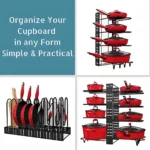 8 Tier Pot and Pan Kitchen Organizer, adjustable pot rack, cookware organizer rack, pot and pan holder, kitchen storage rack, non-slip pan organizer, lid holder rack, pot stand for kitchen