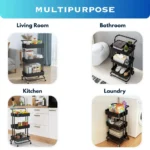 black 3 tier storage cart, 3 tier trolley with wheels, kitchen storage cart black, office utility cart, ABS plastic storage trolley, salon trolley black, bathroom storage rack, movable 3 tier cart