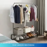 black clothes stand, garment organizer, shoe rack, metal clothing rack, accessory hooks, rackstore.ae