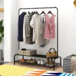 black clothes stand, garment organizer, shoe rack, metal clothing rack, accessory hooks, rackstore.ae