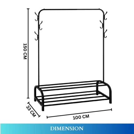 black clothes stand, garment organizer, shoe rack, metal clothing rack, accessory hooks, rackstore.ae