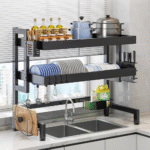 double layer dish rack, over sink dish rack UAE, dish drying rack Dubai, kitchen dish rack 85cm, kitchen organizer rack UAE, over sink dish drainer, thick frame dish rack, carbon steel kitchen rack, black over sink dish rack, kitchen sink top dish rack, dish rack with compartments, multifunctional dish drying rack, rackstore.ae kitchen rack, kitchen storage organizer UAE
