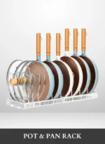 expandable pot rack, adjustable pan organizer UAE, cookware rack for cabinets, kitchen storage rack UAE, carbon steel pan holder, pot and pan rack UAE, heavy-duty kitchen rack, rackstore.ae
