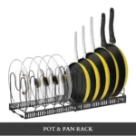 expandable pot rack, adjustable pan organizer UAE, cookware rack for cabinets, kitchen storage rack UAE, carbon steel pan holder, pot and pan rack UAE, heavy-duty kitchen rack, rackstore.ae