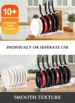 expandable pot rack, adjustable pan organizer UAE, cookware rack for cabinets, kitchen storage rack UAE, carbon steel pan holder, pot and pan rack UAE, heavy-duty kitchen rack, rackstore.ae