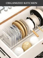 expandable pot rack, adjustable pan organizer UAE, cookware rack for cabinets, kitchen storage rack UAE, carbon steel pan holder, pot and pan rack UAE, heavy-duty kitchen rack, rackstore.ae