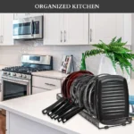 expandable pot rack, adjustable pan organizer UAE, cookware rack for cabinets, kitchen storage rack UAE, carbon steel pan holder, pot and pan rack UAE, heavy-duty kitchen rack, rackstore.ae