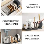 expandable pot rack, adjustable pan organizer UAE, cookware rack for cabinets, kitchen storage rack UAE, carbon steel pan holder, pot and pan rack UAE, heavy-duty kitchen rack, rackstore.ae