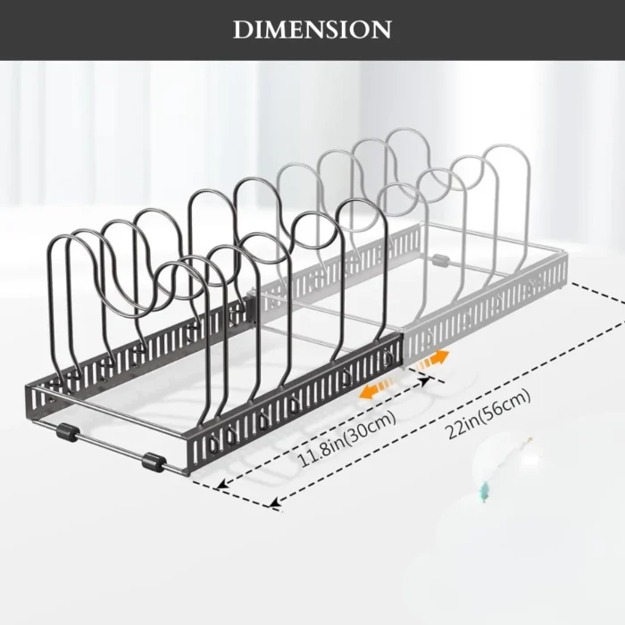 expandable pot rack, adjustable pan organizer UAE, cookware rack for cabinets, kitchen storage rack UAE, carbon steel pan holder, pot and pan rack UAE, heavy-duty kitchen rack, rackstore.ae
