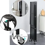 foldable shelf, 4 layer rack, metal storage shelf, kitchen storage rack, foldable organizer, black powder coated shelf, storage rack with wheels, heavy duty rack, home storage solution