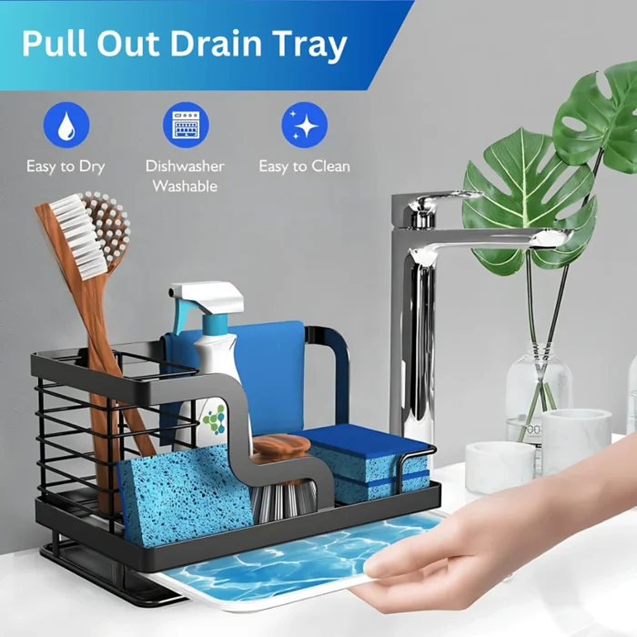 kitchen sink caddy Dubai, sink caddy with water drain tray Dubai, stainless steel kitchen organizer Dubai, sponge holder Dubai, dish rack Dubai, kitchen sink caddy rack Dubai