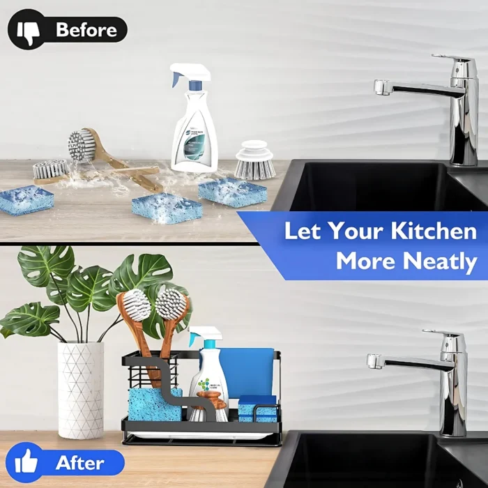 kitchen sink caddy Dubai, sink caddy with water drain tray Dubai, stainless steel kitchen organizer Dubai, sponge holder Dubai, dish rack Dubai, kitchen sink caddy rack Dubai