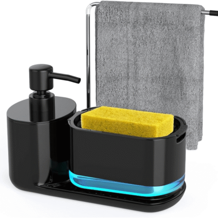 kitchen soap dispenser black, soap dispenser with sponge holder, towel stand kitchen, kitchen organizer, hand wash soap dispenser, sponge storage solution, dishwashing soap pump, Sri Lanka kitchen products