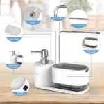 kitchen soap dispenser white, soap dispenser sponge holder, towel stand kitchen, refillable soap dispenser, hand soap pump, kitchen storage solution, white kitchen organizer, Dubai kitchen essentials